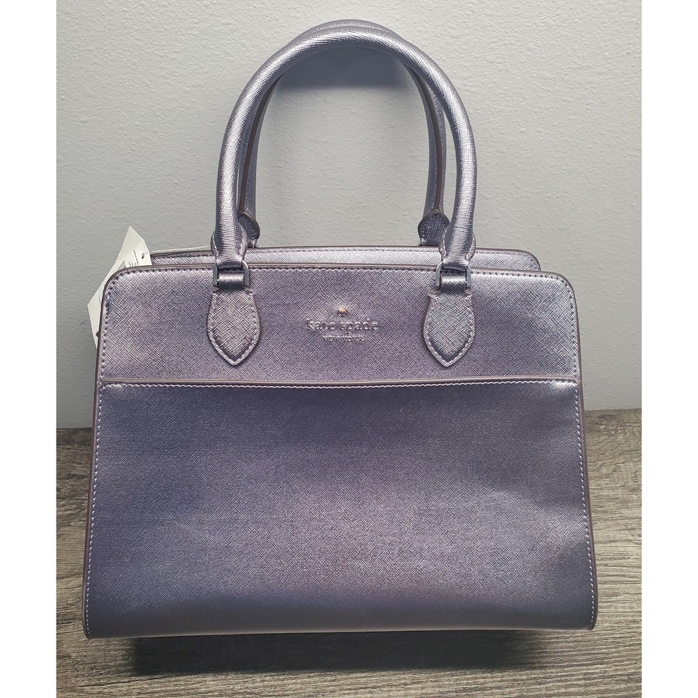 Kate Spade Madison Metallic Saffiano Pvc Satchel Candied Flower Purple Lilac NWT